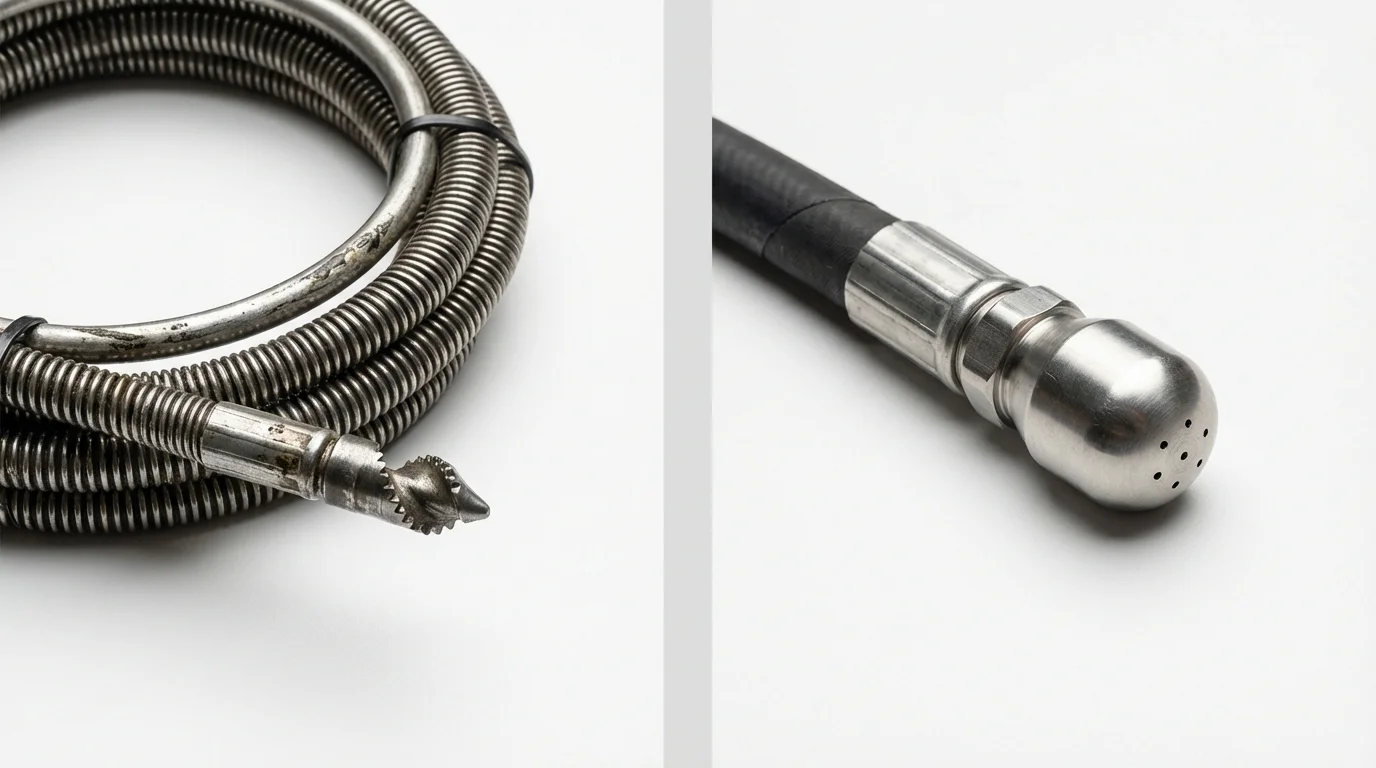 Drain snake cable and hydro jetting nozzle used for drain cleaning in Rock Hill, SC