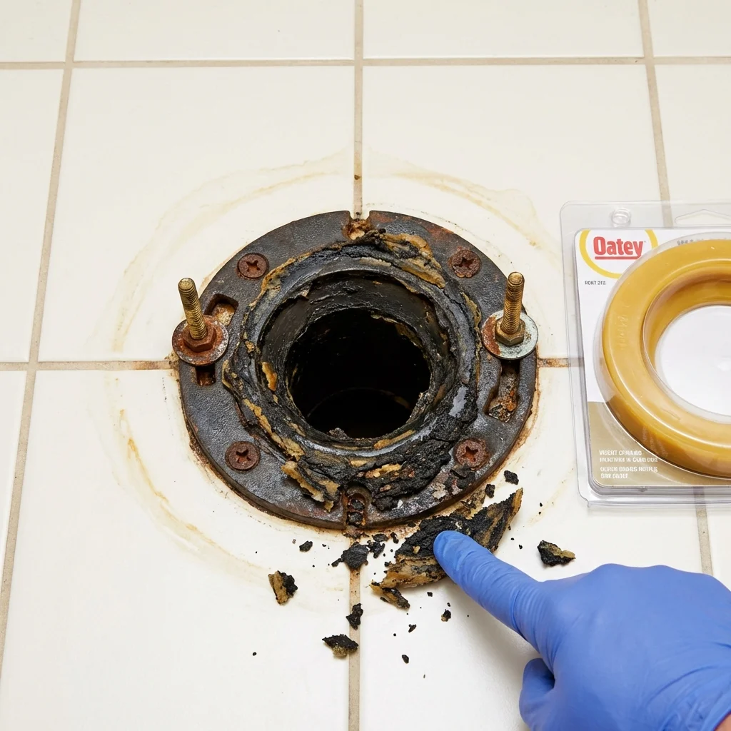 Failed wax ring showing water seepage at the base of a toilet in a Rock Hill, SC home